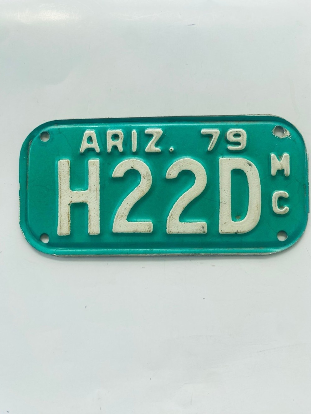 Vintage Arizona 1979 Motorcycle License Plate H22D - Teal & White